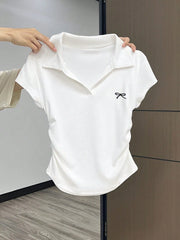 Women Casual Solid Color Ruched T-Shirt, Summer