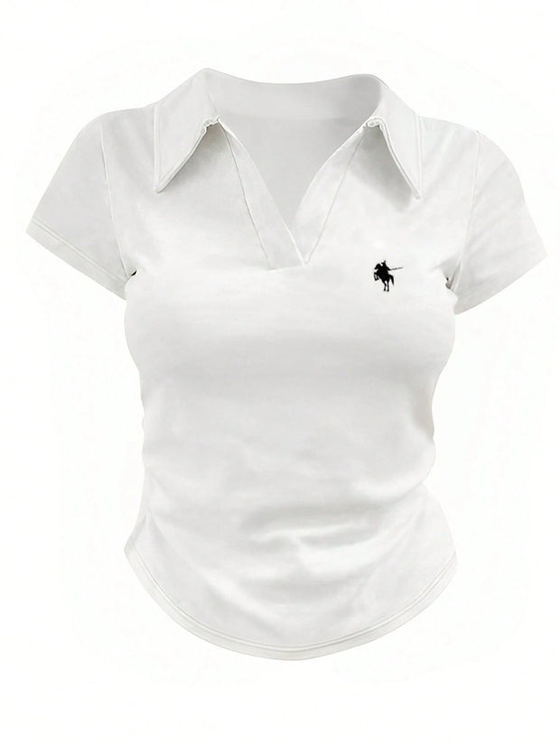 Women Casual Solid Color Ruched T-Shirt, Summer