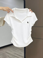 Women Casual Solid Color Ruched T-Shirt, Summer