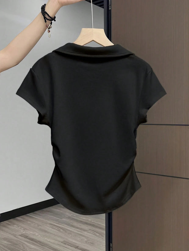 Women Casual Solid Color Ruched T-Shirt, Summer