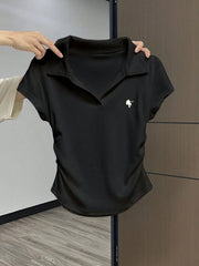 Women Casual Solid Color Ruched T-Shirt, Summer