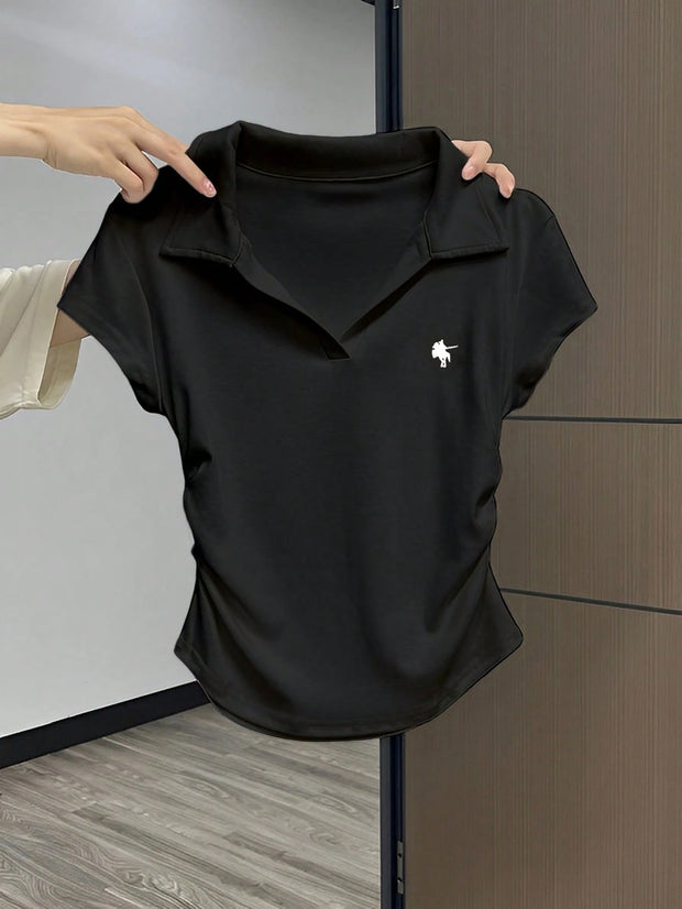 Women Casual Solid Color Ruched T-Shirt, Summer