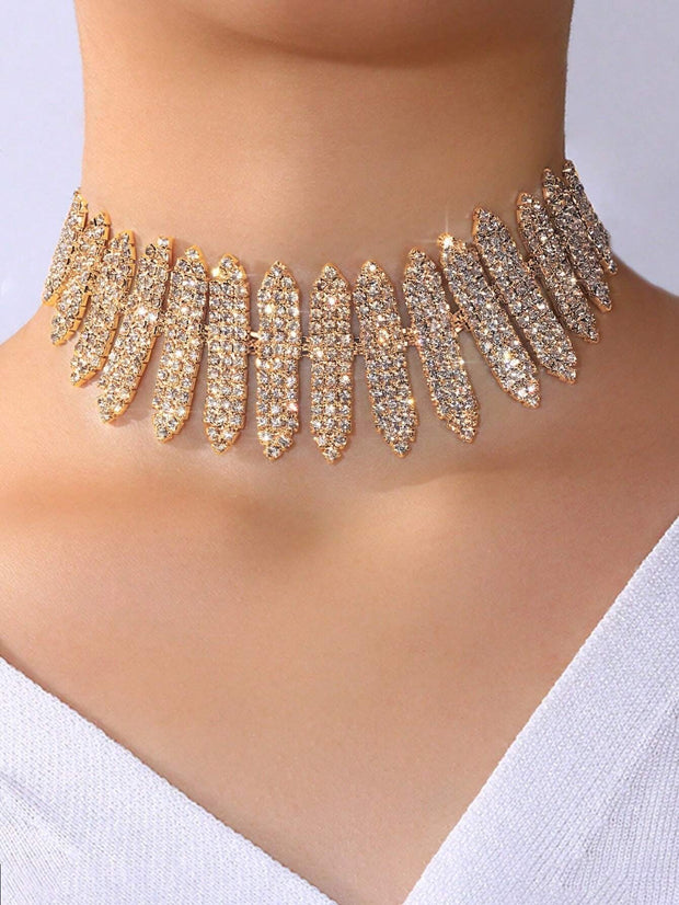 Women Elegant Rhinestone Decor Necklace