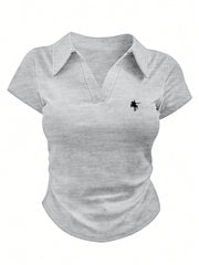Women Casual Solid Color Ruched T-Shirt, Summer