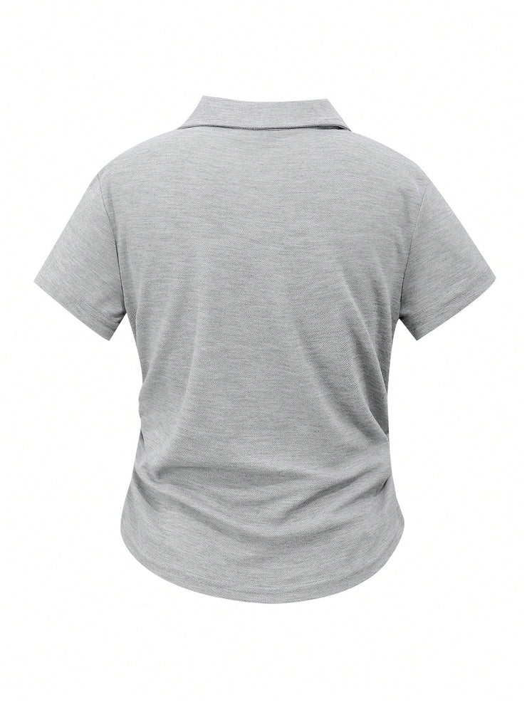 Women Casual Solid Color Ruched T-Shirt, Summer
