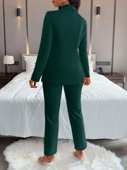 Women's Solid Color Simple Daily Long Sleeve Long Pants Suit, 2pcs/Set