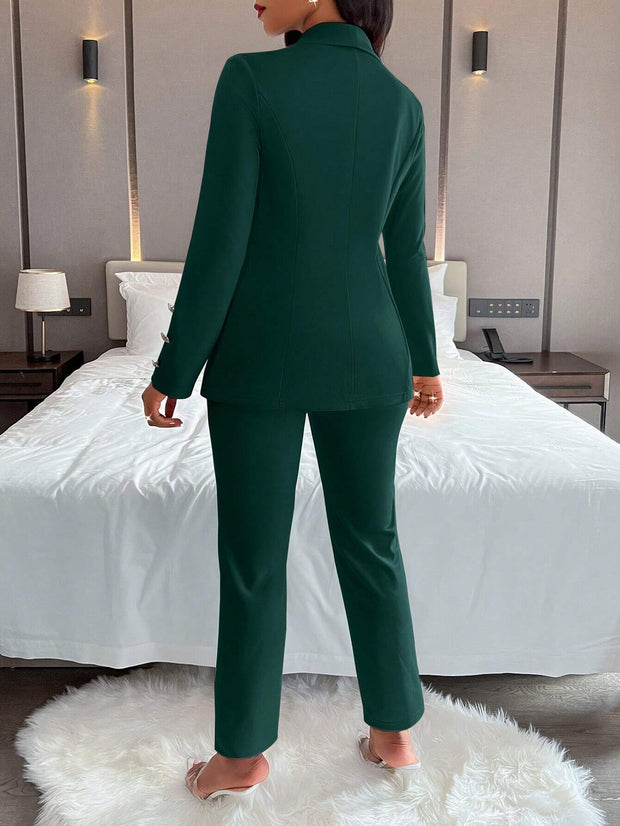 Women's Solid Color Simple Daily Long Sleeve Long Pants Suit, 2pcs/Set