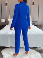 Women's Solid Color Simple Daily Long Sleeve Long Pants Suit, 2pcs/Set