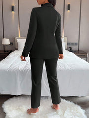 Women's Solid Color Simple Daily Long Sleeve Long Pants Suit, 2pcs/Set