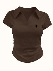 Women Casual Solid Color Ruched T-Shirt, Summer