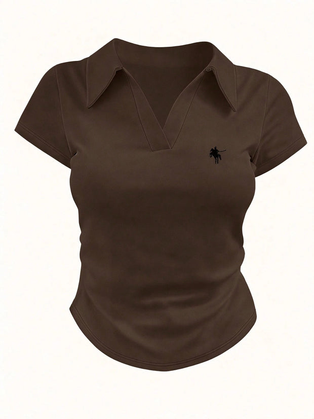 Women Casual Solid Color Ruched T-Shirt, Summer
