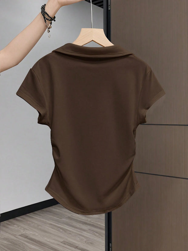 Women Casual Solid Color Ruched T-Shirt, Summer