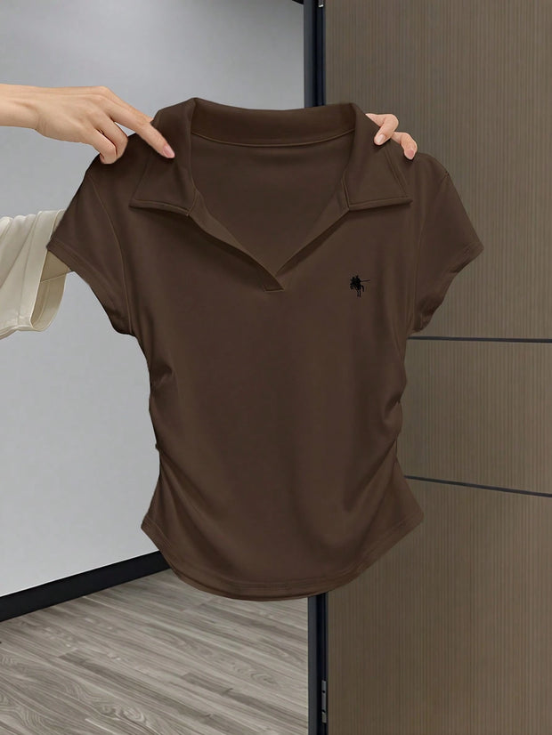 Women Casual Solid Color Ruched T-Shirt, Summer