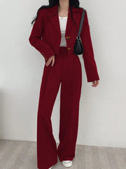 Women's Lightweight Fashion Casual Commute Solid Color Cropped Long Sleeve Blazer And Pants 2 Pieces Set