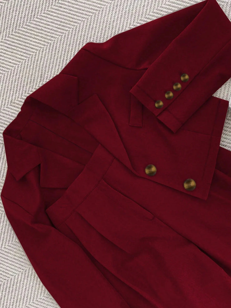 Women's Lightweight Fashion Casual Commute Solid Color Cropped Long Sleeve Blazer And Pants 2 Pieces Set