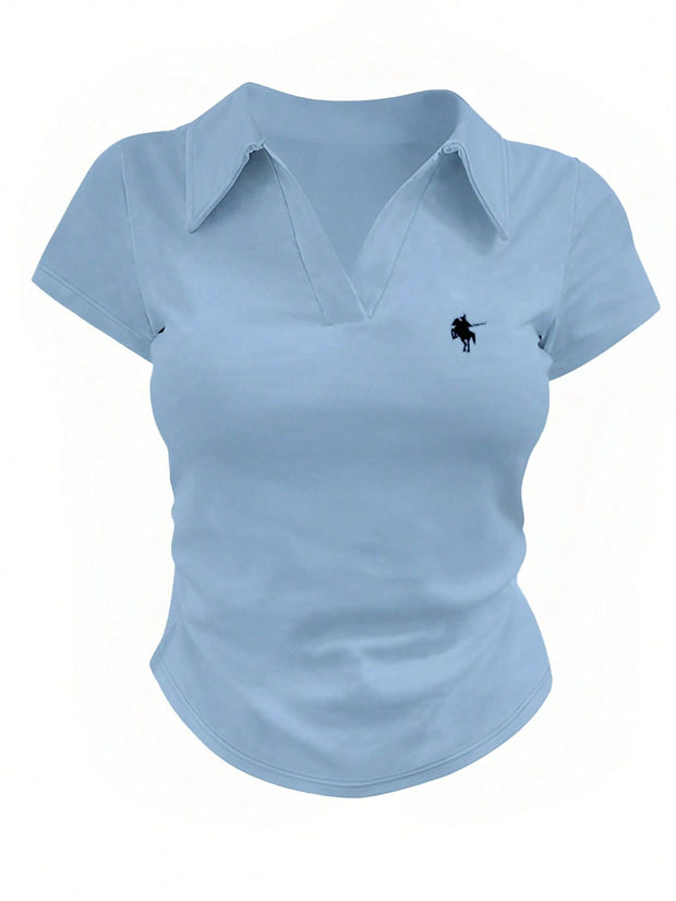 Women Casual Solid Color Ruched T-Shirt, Summer