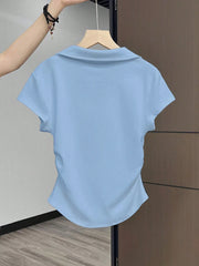 Women Casual Solid Color Ruched T-Shirt, Summer