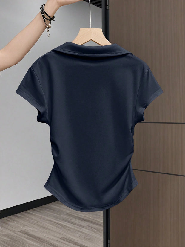 Women Casual Solid Color Ruched T-Shirt, Summer