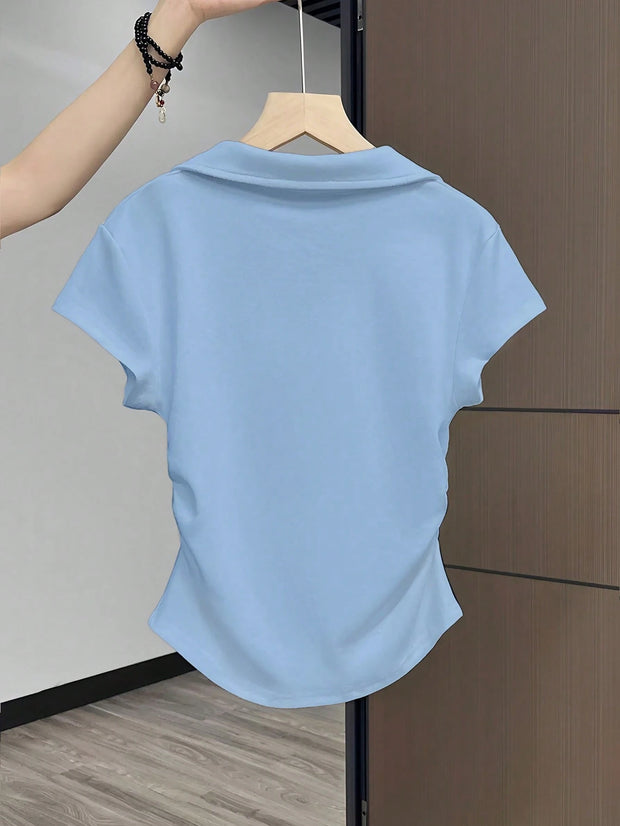 Women Casual Solid Color Ruched T-Shirt, Summer