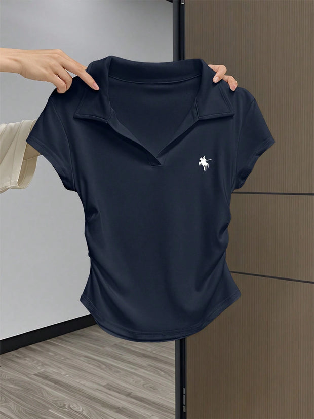Women Casual Solid Color Ruched T-Shirt, Summer