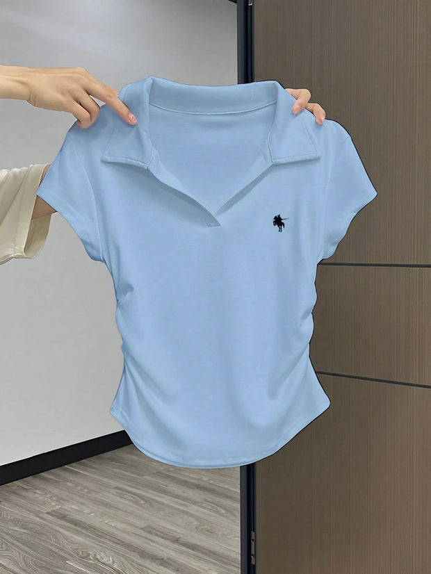 Women Casual Solid Color Ruched T-Shirt, Summer