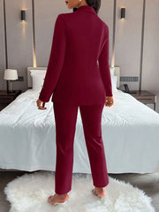 Women's Solid Color Simple Daily Long Sleeve Long Pants Suit, 2pcs/Set