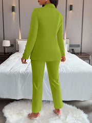 Women's Solid Color Simple Daily Long Sleeve Long Pants Suit, 2pcs/Set