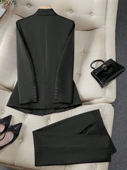 Women's Spring/Autumn Double-Breasted Long Sleeve Blazer & Trouser Suit Set