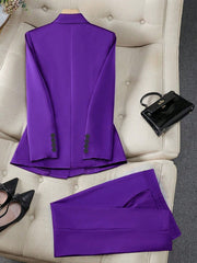 Women's Spring/Autumn Double-Breasted Long Sleeve Blazer & Trouser Suit Set