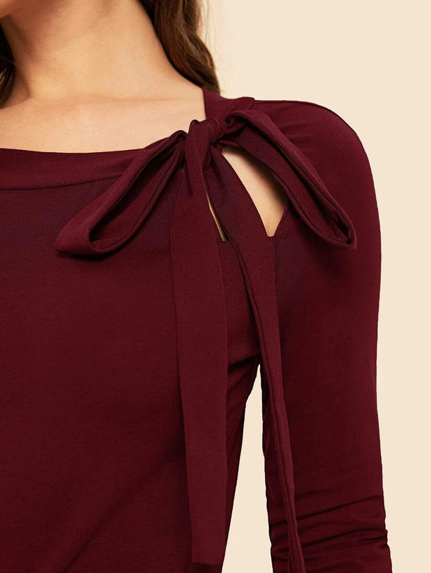 Felegant Tie Neck Raglan Sleeve Top - Hues