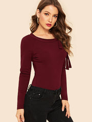 Felegant Tie Neck Raglan Sleeve Top - Hues