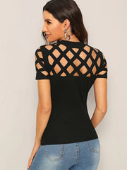 Felegant Geo Cutout Trim Fitted Tee - Hues