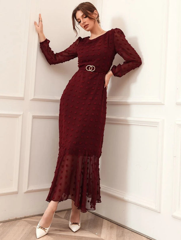 Modely Swiss Dot Belted Mermaid Hem Dress - Hues