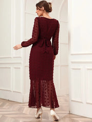 Modely Swiss Dot Belted Mermaid Hem Dress - Hues