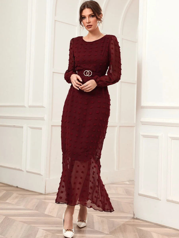 Modely Swiss Dot Belted Mermaid Hem Dress - Hues