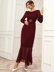 Modely Swiss Dot Belted Mermaid Hem Dress - Hues
