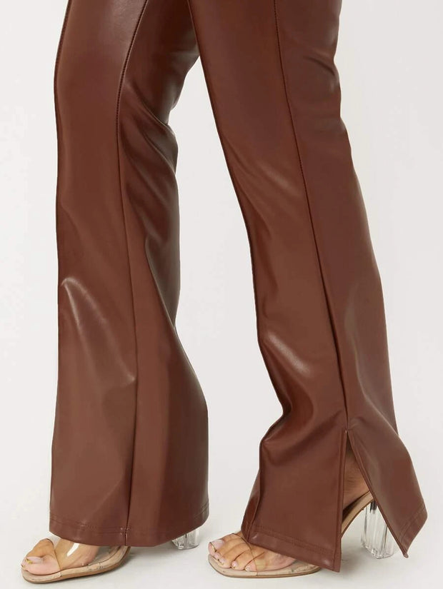 SHEIN BAE Zipper Fly Seam Front Split Hem PU Leather Pants - Hues