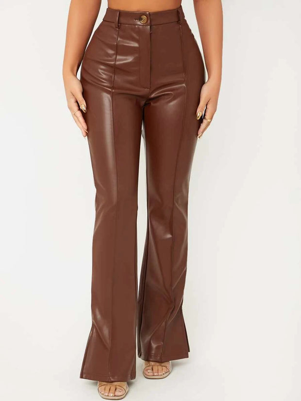 SHEIN BAE Zipper Fly Seam Front Split Hem PU Leather Pants - Hues