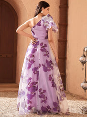 VCAY One Shoulder Knot Side Floral Dress - Hues