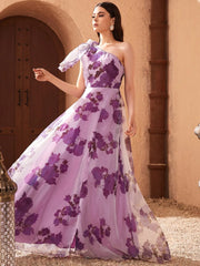 VCAY One Shoulder Knot Side Floral Dress - Hues