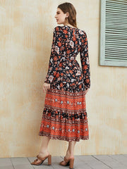 Floral Print Ruffle Hem Belted Dress - Hues
