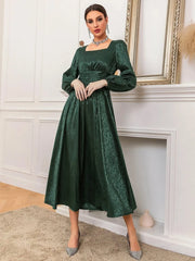 Jacquard Square Neck Ruched Corset Flare Hem Dress - Hues