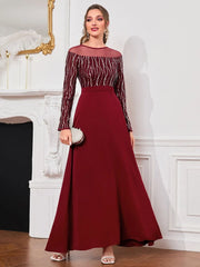 Modely Contrast Mesh Sequin Decor Dress. - Hues
