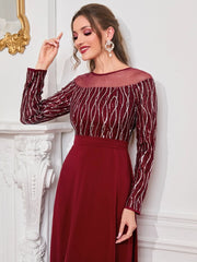 Modely Contrast Mesh Sequin Decor Dress. - Hues