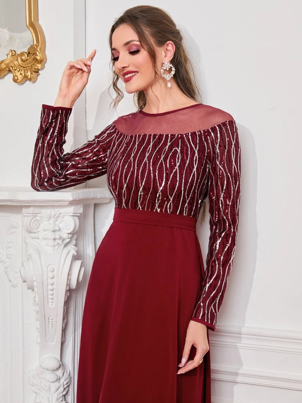 Modely Contrast Mesh Sequin Decor Dress. - Hues