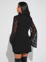SHEIN SXY Lace Insert Flounce Sleeve Single Breasted Blazer - Hues