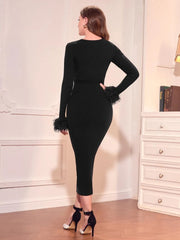 SHEIN Fuzzy Cuff Keyhole Neck Sweater Dress - Hues