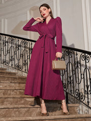 Puff Sleeve Wrap Belted Dress - Hues
