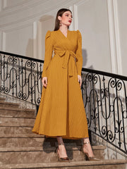 Puff Sleeve Wrap Belted Dress - Hues