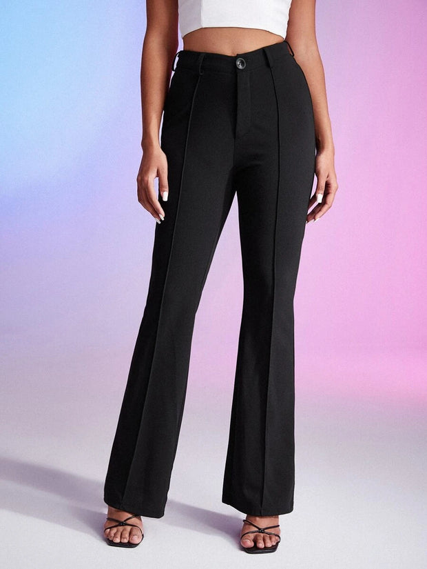 High Waist Seam Detail Flare Leg Pants - Hues